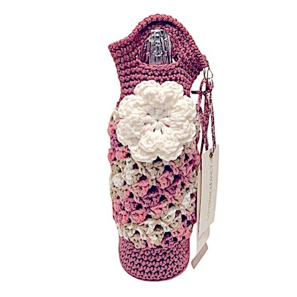 LoveShackFancy Pink Crochet Wine Tote NWT - Picture 1 of 7